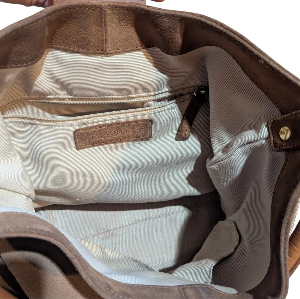 Talbots Camel Tan Leather Suede Hobo Bag Tortoiseshell Buckle Neutral